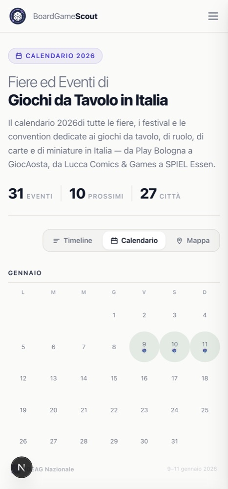 Eventi in modalità Calendario