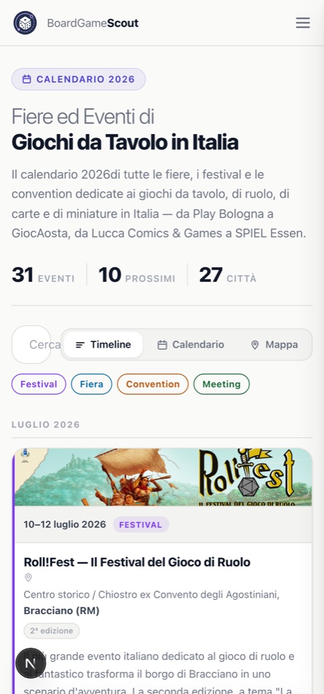 Eventi in modalità Lista